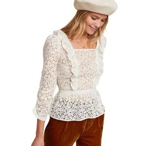 Anthropologie Womens Top Meadow Rue Ivie Ruffled Lace Top Size 2 Ivory Coquette